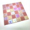 Iridescent glass mosaic tile sheet. Splash-proof glass kitchen backsplash, ensuring maximum durability over time.