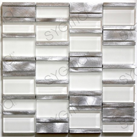 Mosaik für Bad und Dusche Glas und Aluminium Albi Blanc