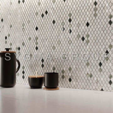 Carrelage mosaique en marbre et pierre naturelle blanc et vert modele Massao